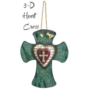 NWOT Montana West 3-D Crackled Green Scripture Heart Wall Cross